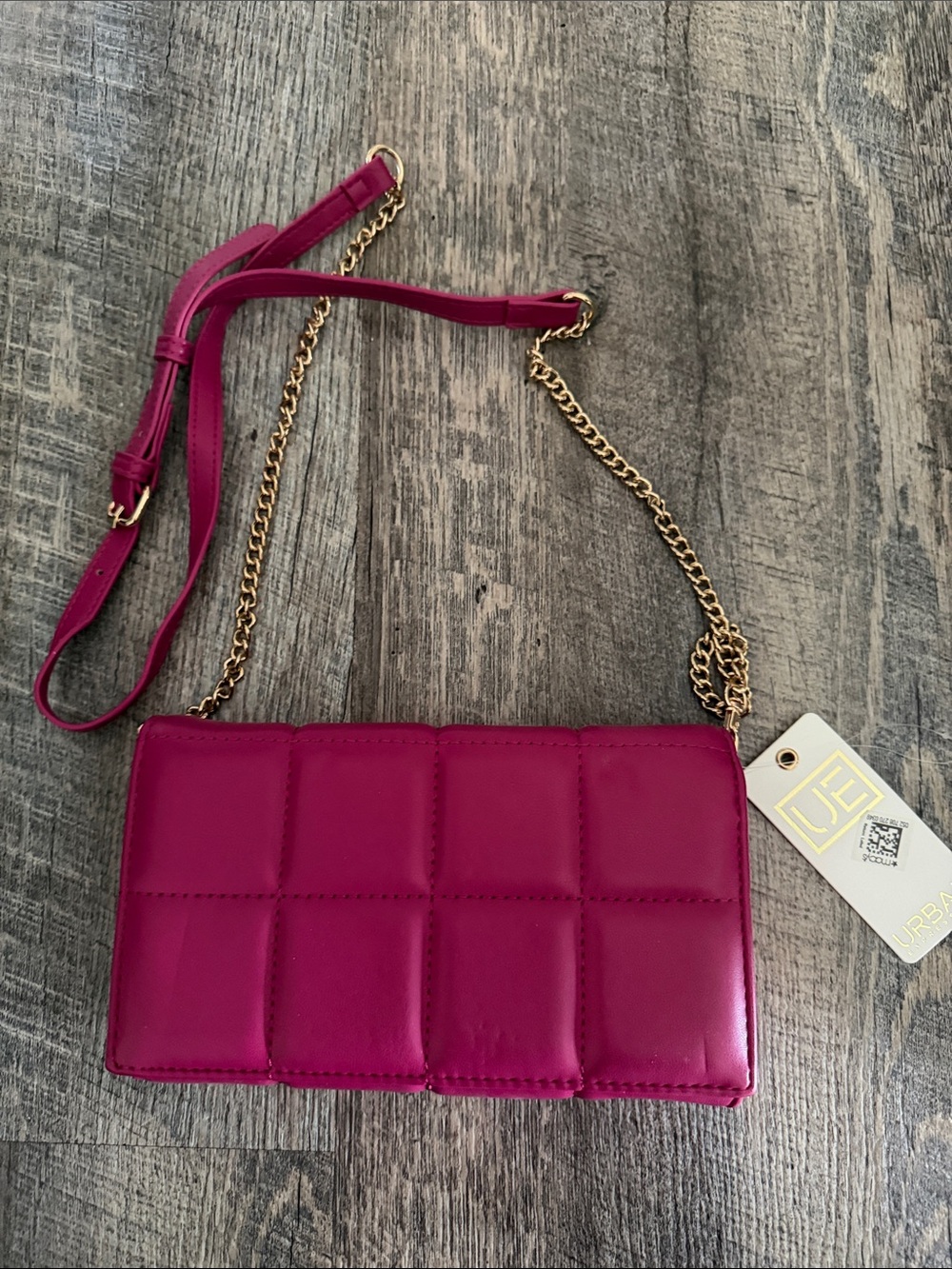 Urban Expressions Quilted Crossbody Bag in Magenta with Gold Chain